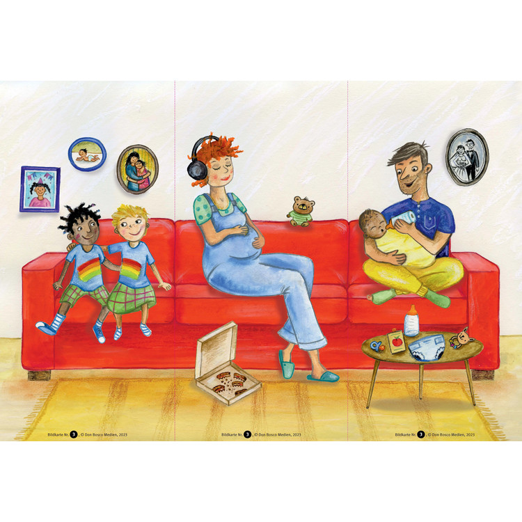 Bunte Familie: Auf unserem Sofa ist für alle Platz! (Bildkarten A3)